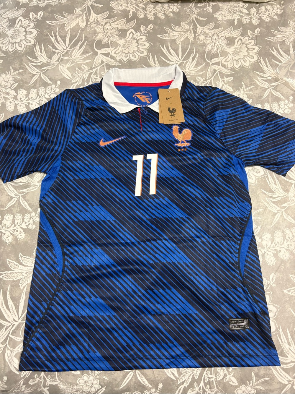 Nike Blue and Black #11 France Football Jersey with White Collar
